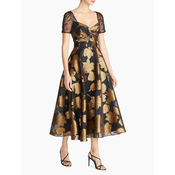 Theia Sonya Metallic Floral A-Line Dress US 2 $745 - Picture 1 of 16